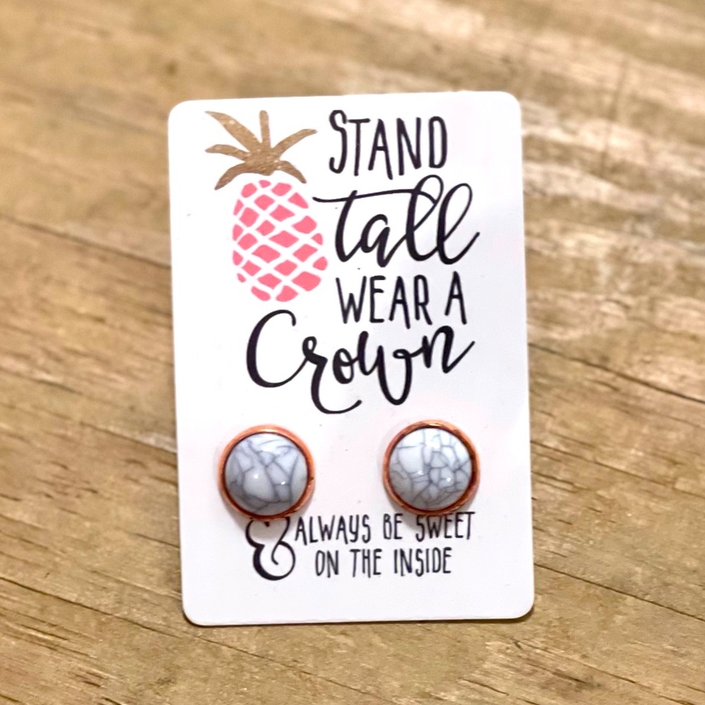 NWT, Marble in Rose Gold Stud Earrings